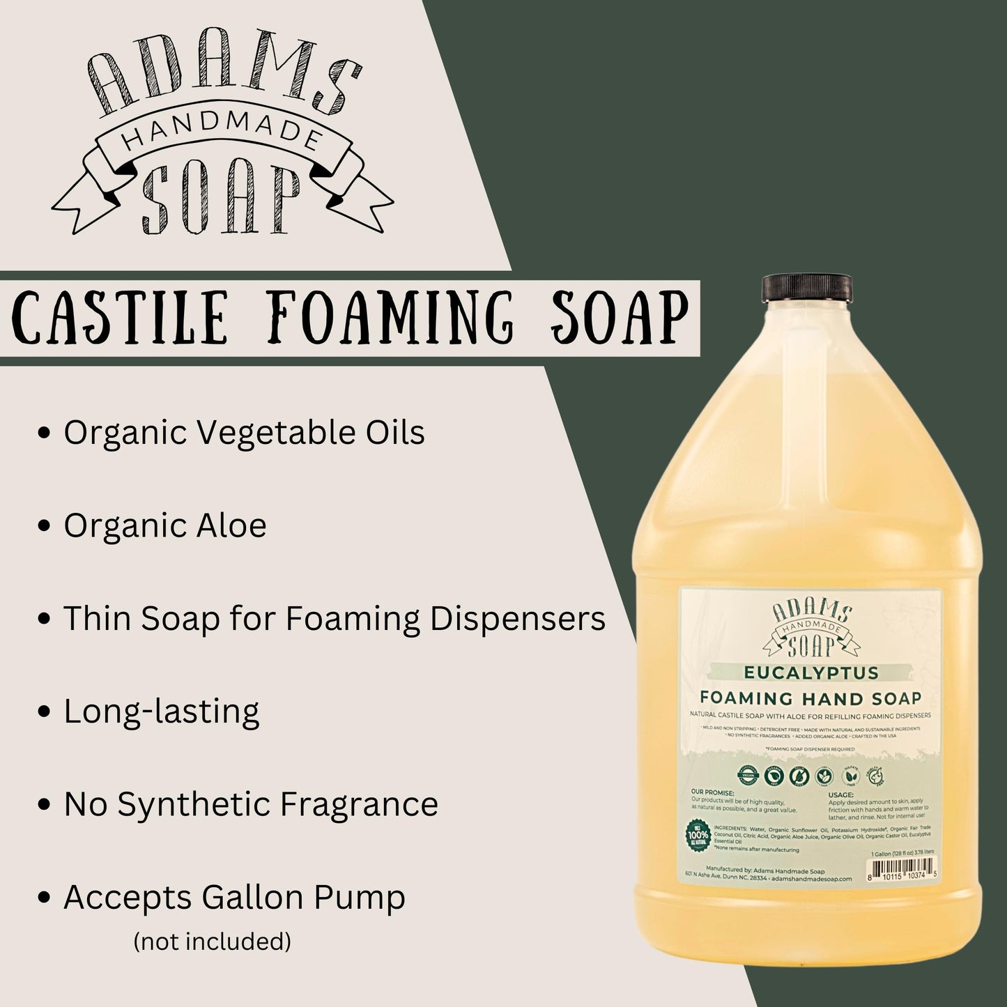Adams Handmade Soap Liquid Foaming Soap 1 Gal - Eucalyptus Beauty & Personal Care Adams Handmade Soap