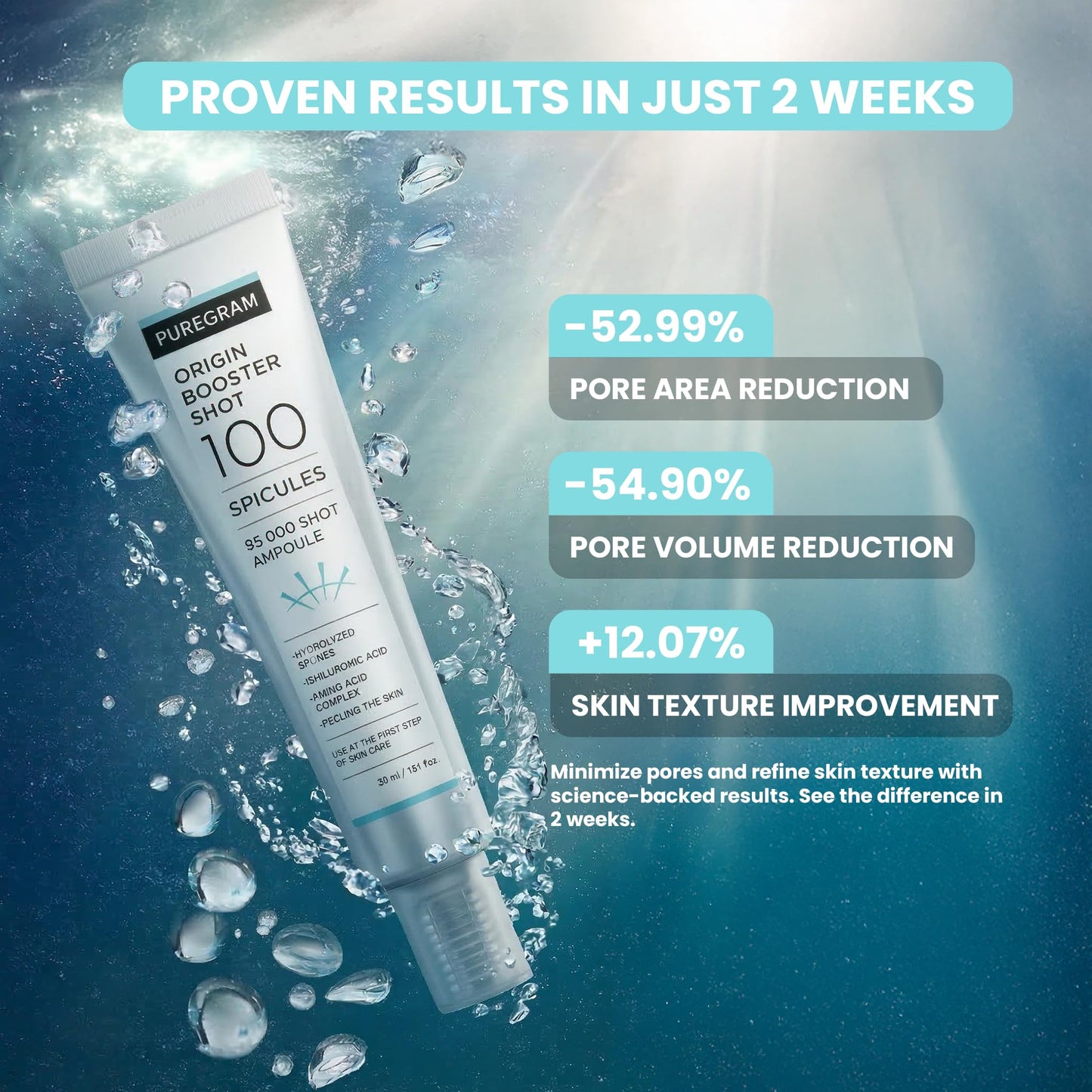 PUREGRAM Origin Skin Booster Shot 100 Spicule Ampoule, 1.0 fl oz Daily Spicule Microneedling Serum for Skin Texture, Visible Pores & Healthy Glow Beauty & Personal Care PUREGRAM