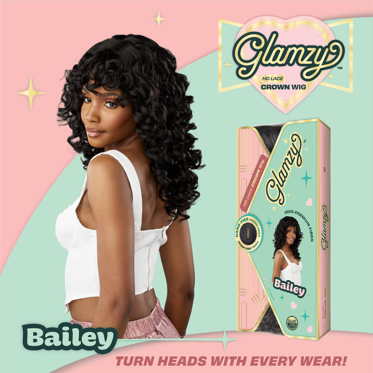 Sensationnel Glamzy Lace Crown Wig-Bailey, 1B OFFBLACK