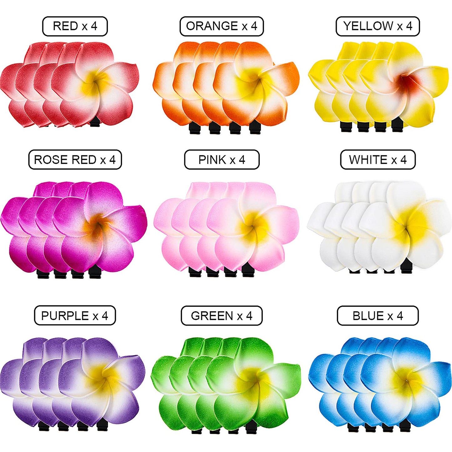 WILLBOND 36 Pieces Hawaiian Flower Hair Clips Plumeria Foam Hair Clips Artificial Frangipani Tropical Flower Hairpin for Bridal Wedding Luau Beach Beauty & Personal Care WILLBOND