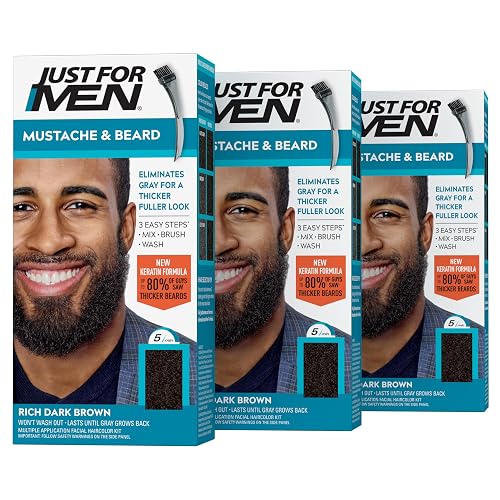 Just For Men Mustache & Beard, Beard Dye for Men with Brush Included, With Keratin Biotin Aloe and Coconut Oil for Healthy Facial Hair - Rich Dark Beauty & Personal Care Just for Men