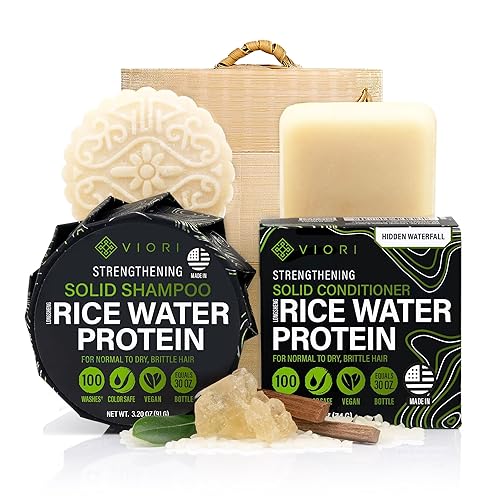 Viori Hidden Waterfall Shampoo and Conditioner Bar Set and Bamboo Holder - Made with Rice Water for Hair Growth - Handcrafted Sulfate Free Shampoo Beauty & Personal Care Viori