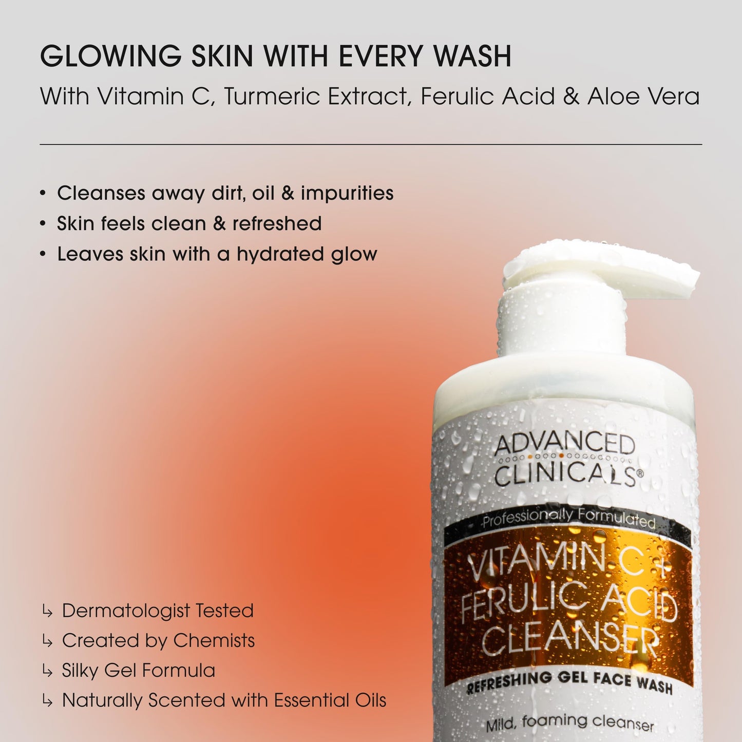 Advanced Clinicals Gentle Vitamin C Face Wash For Women & Men | Citrus Scented Gel Facial Cleanser Soap | Aloe Vera + Ferulic Acid Hydrating Foaming Beauty & Personal Care Advanced Clinicals