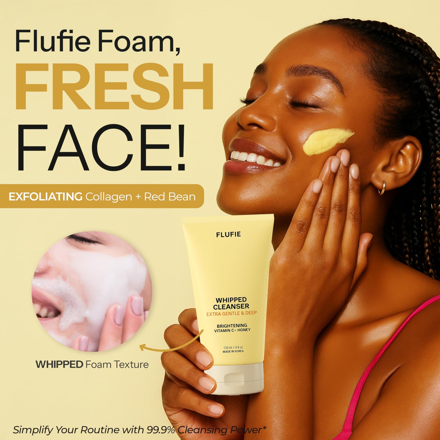 Flufie Whipped Facial Cleanser with Vitamin C & Honey - Brightening, Hydrating, Soothing & Pore Cleansing - Dermatologist Tested, Anti-Aging, Korean Beauty & Personal Care Flufie