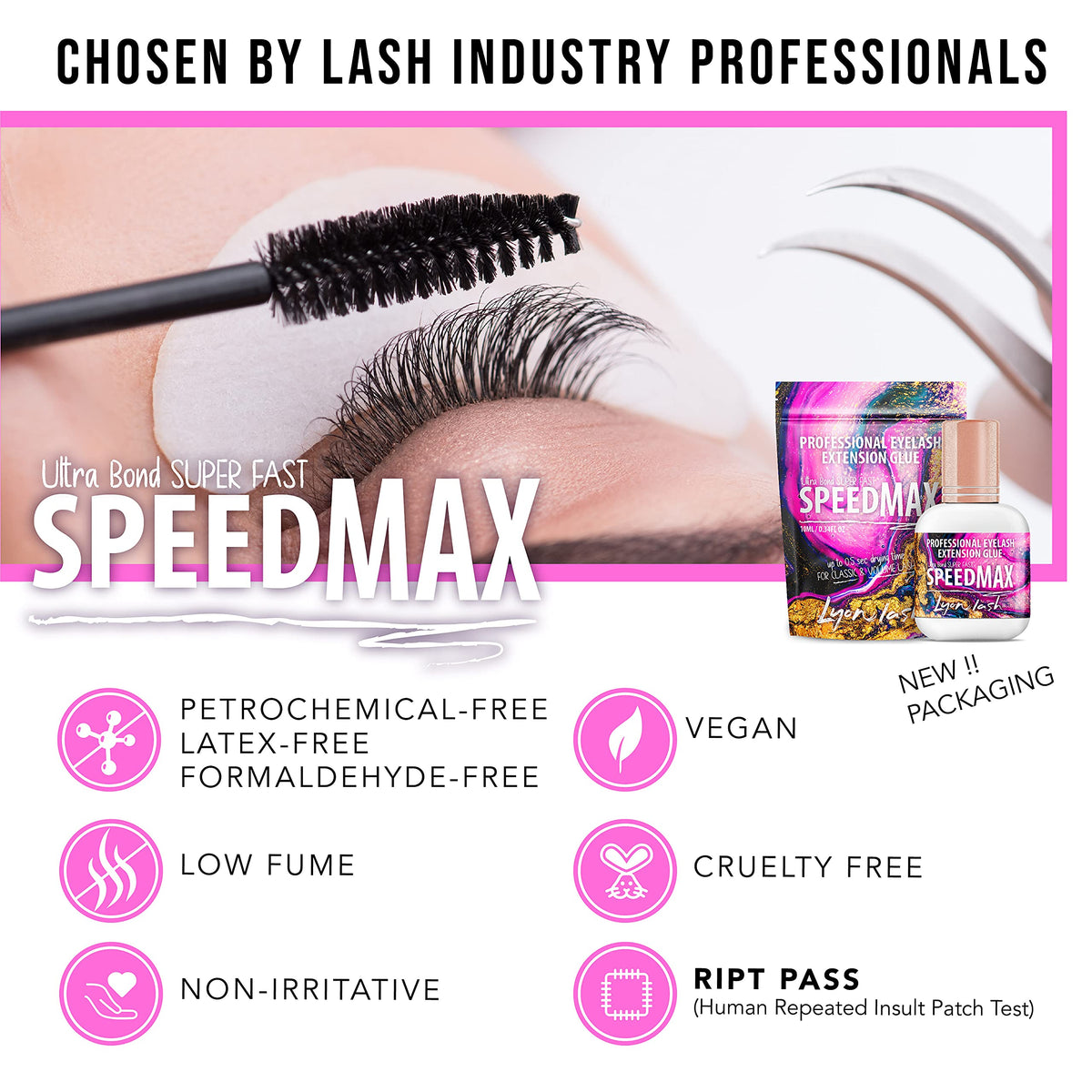 Lyon Lash SPEEDMAX Eyelash Extension Glue, 0.3–1.3s Dry Time, 8 Week Retention, Black Adhesive for Professional Lash Supplies, 10ml/0.34oz Beauty & Personal Care Lyon lash
