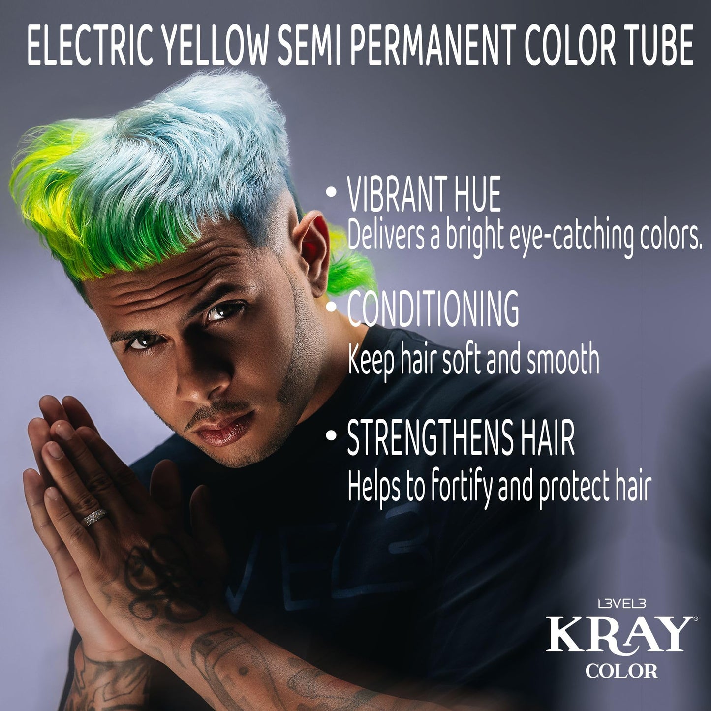 L3 - Level 3 Electric Semi Permanent Hair Color - Vibrant Long Lasting Shine - Argan Oil Protection - 100 ml - Electric Yellow Beauty & Personal Care L3