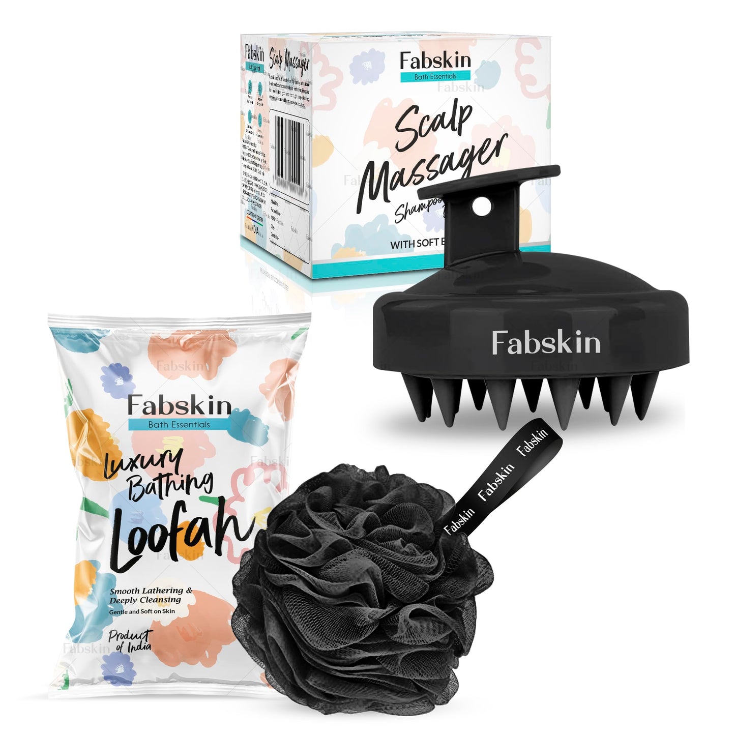 FABSKIN Loofah for Bathing & Scalp Massager Shampoo Brush Combo For Men & Women - Black Beauty and Personal Care FABSKIN