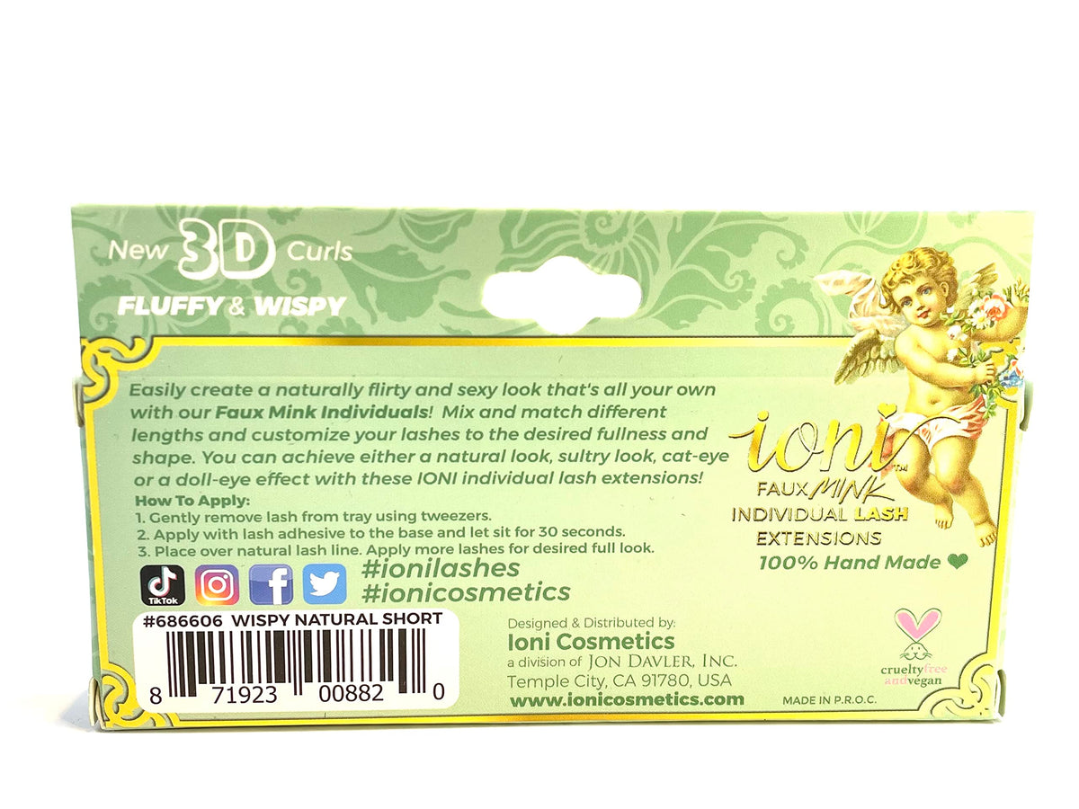 Ioni Cosmetics Faux Mink Individual Lash Extensons 3-STRAND Natural-Short, Black Beauty & Personal Care IONI