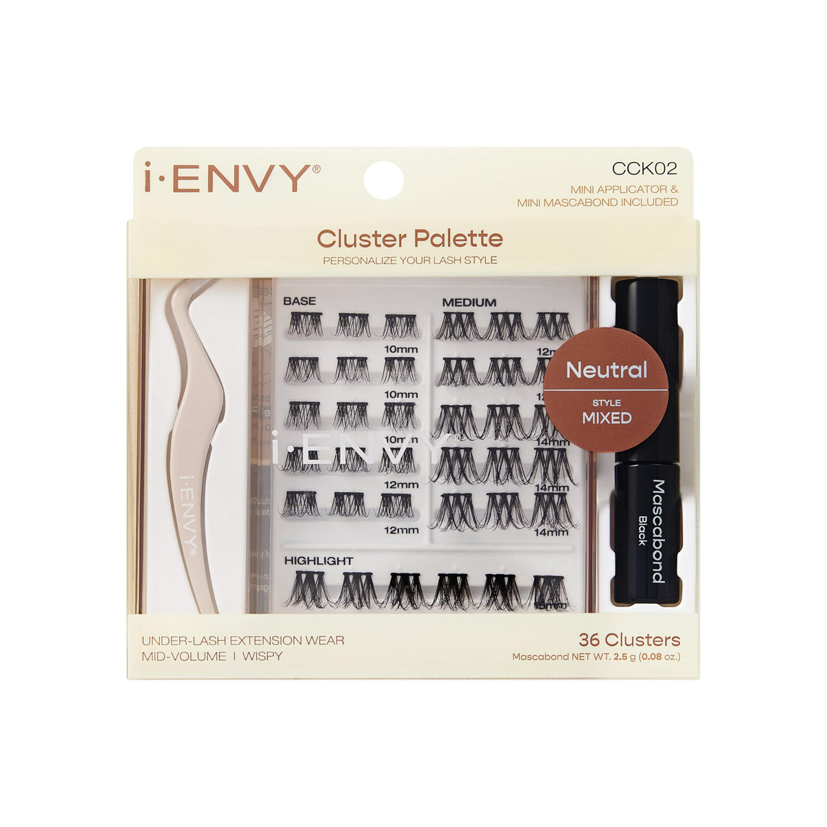 i-ENVY Cluster Palette Kit, DIY Lash Makeup, Customizable Under Lash Extension Layering All in One Convenience, Mini Applicator & Mascabond Glue
