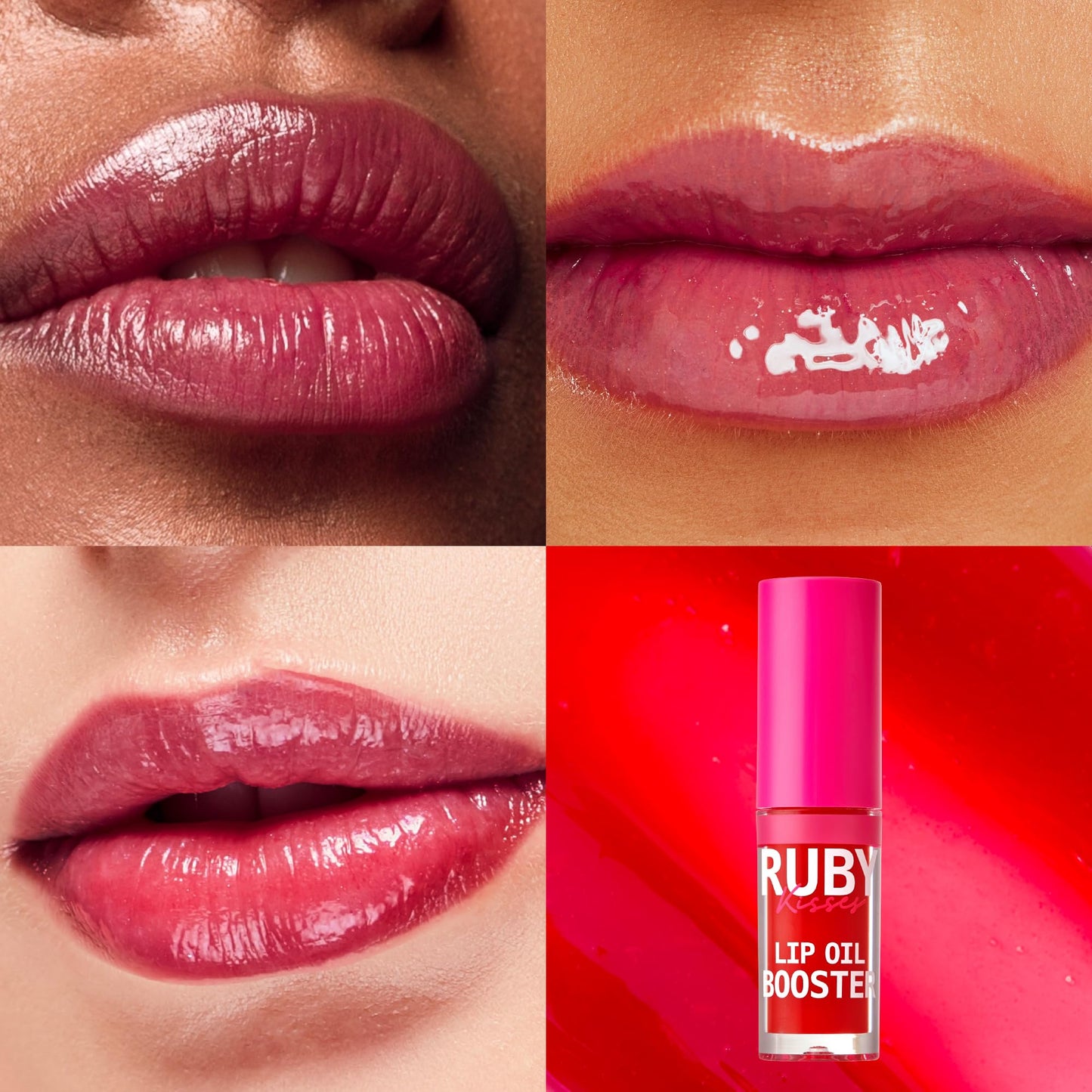 Ruby Kisses Lip Oil Booster, Hydrating Lip Gloss with Nourishing Natural Oil Blend, Jumbo Wand for Easy Application, Non-Sticky Formula (Hot Cherry) Beauty & Personal Care Ruby Kisses