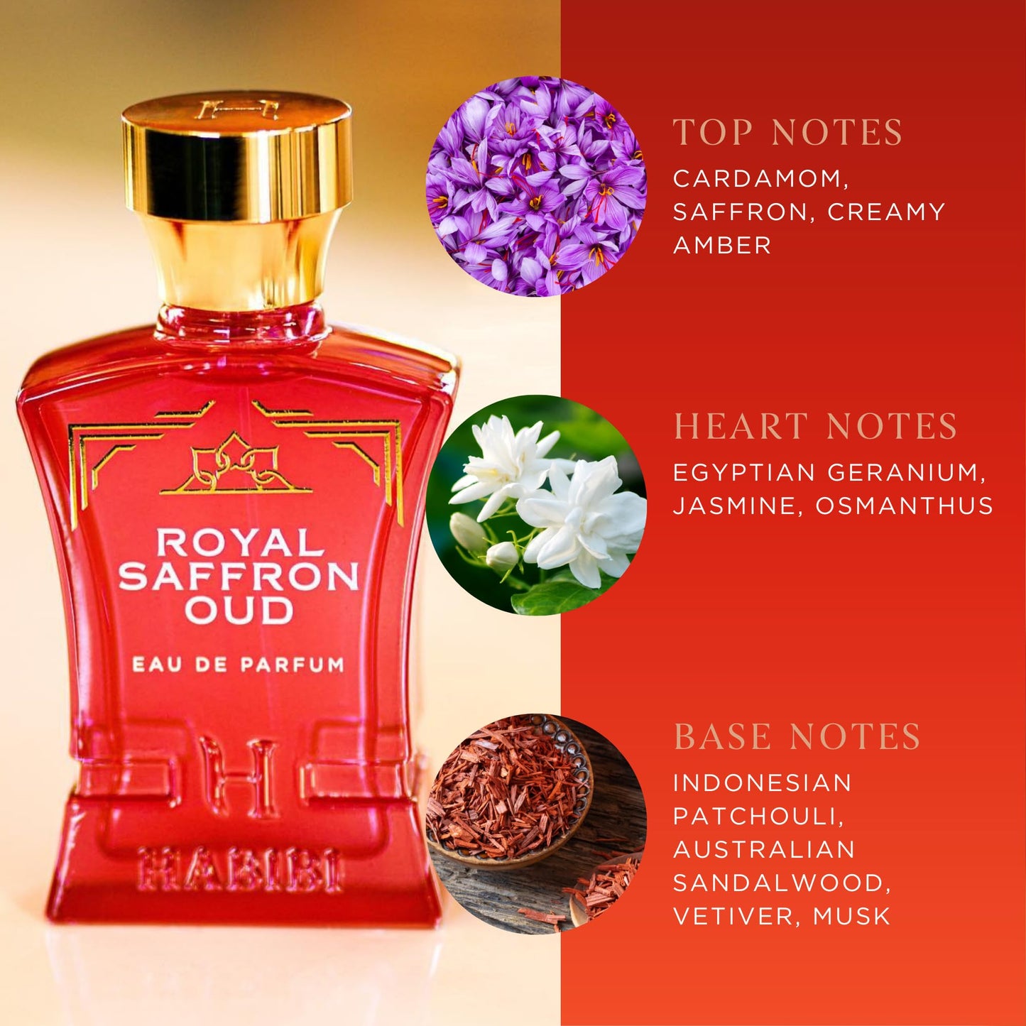 H HABIBI Royal Saffron Oud Arabian Perfume for Women - 2.5 oz (75ML) Long Lasting Women's Fragrance, Warm Woody Scent with Jasmine, Patchouli Beauty & Personal Care H HABIBI