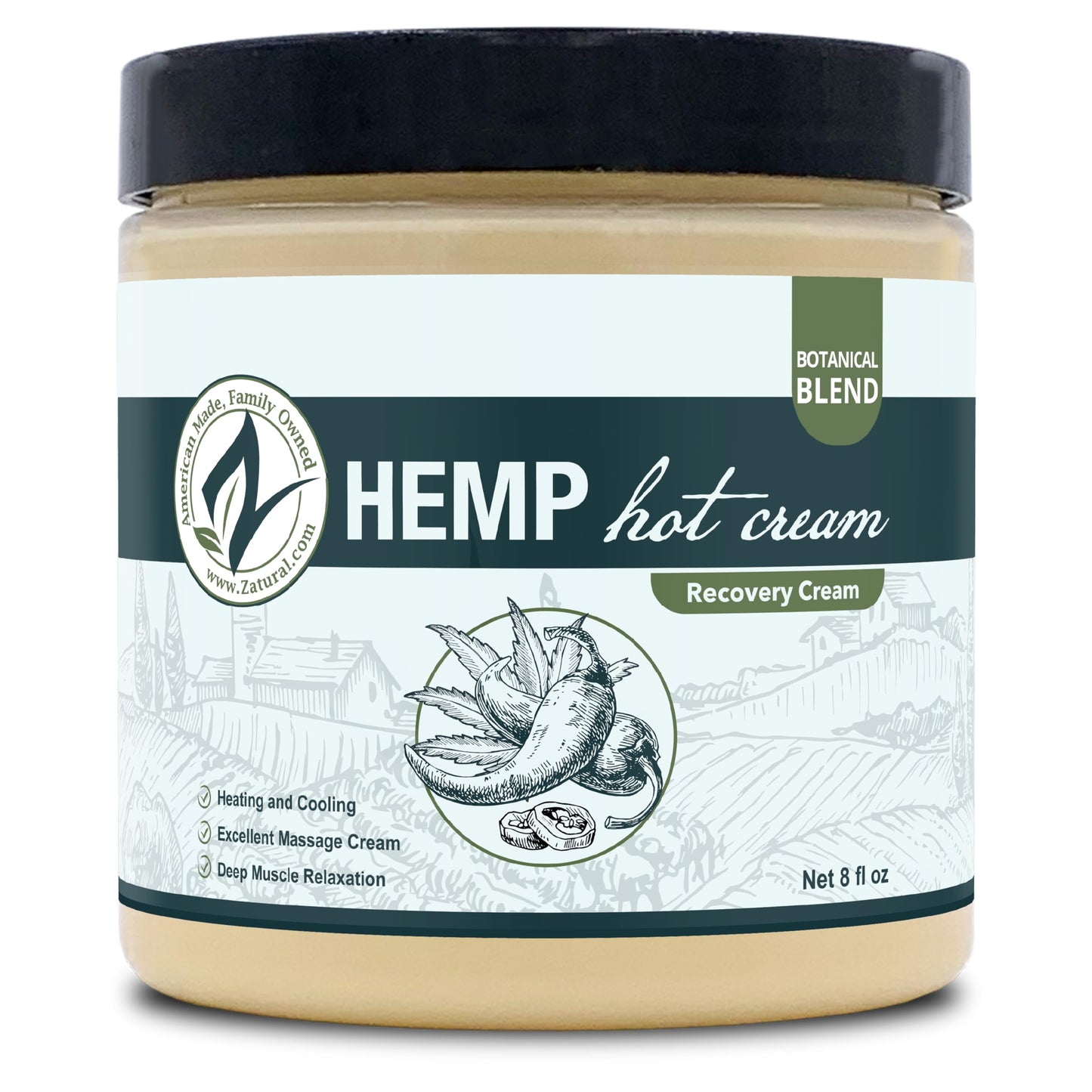 Zatural Hemp Hot Cream Massage Joints and Muscles and Body Wraps Essential Oil Blend, Aloe, Hemp, and More (8oz jar) Beauty & Personal Care Zatural