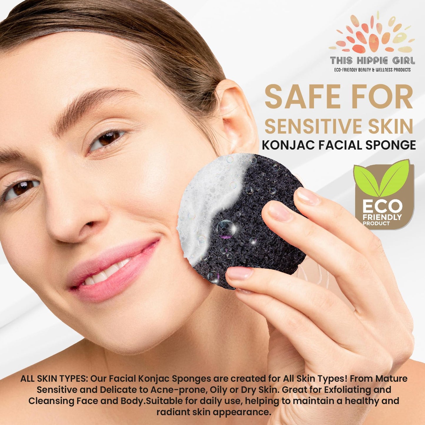 This Hippie Girl | Konjac Exfoliating Organic Facial Sponge | Plant Based Gentle Exfoliating Face Scrubbie | Acne Control Sponge | Charcoal Black Beauty & Personal Care Boho Aromatic