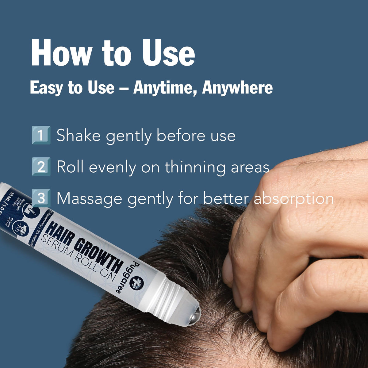 Puggaree Redensyl Hair Growth Serum Roll On - 3% Rosemary, 3% Redensyl, DHT-Blocking Scalp Serum for Thicker, Fuller Hair - For Women & Men (30 ml)