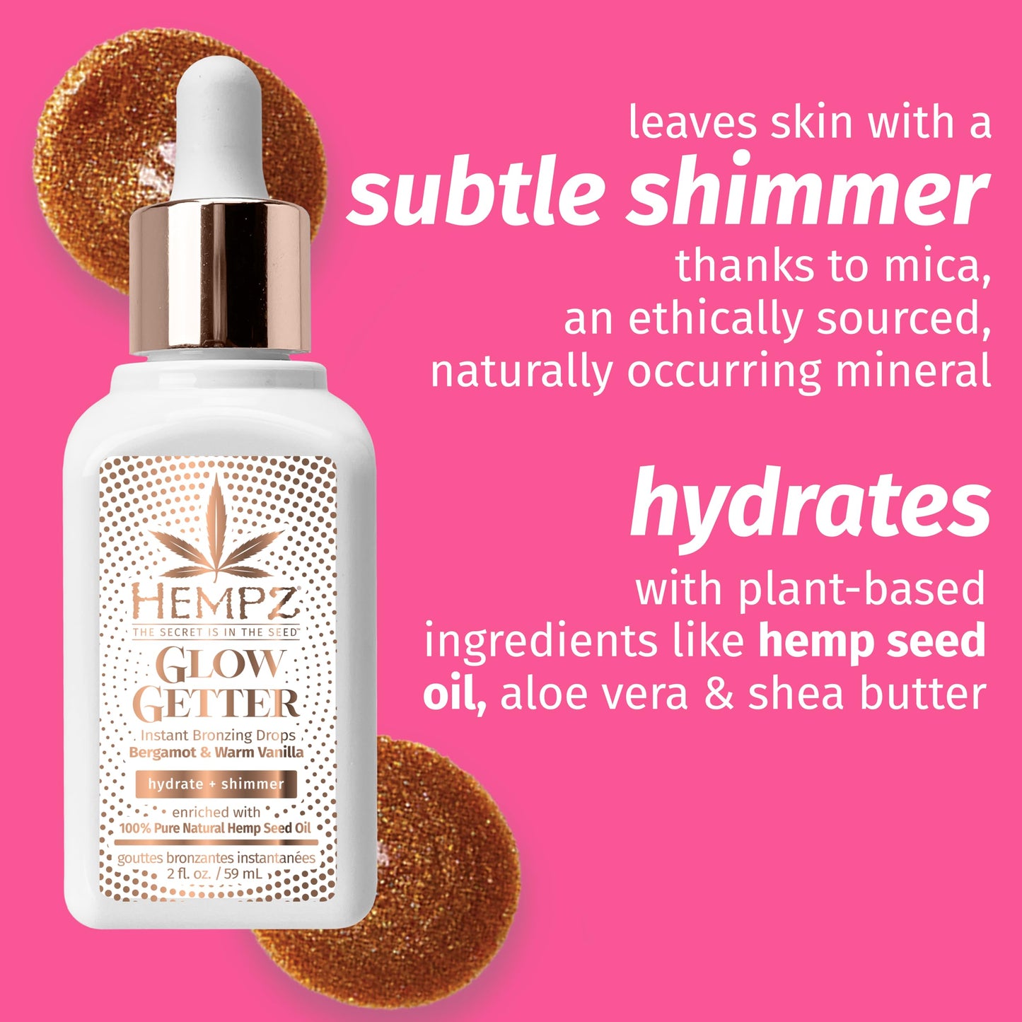Hempz NEW Glow Getter Instant Bronzing Drops, Dewy Face Bronzer, Hydrating Shimmer, 2 oz. Beauty & Personal Care Hempz