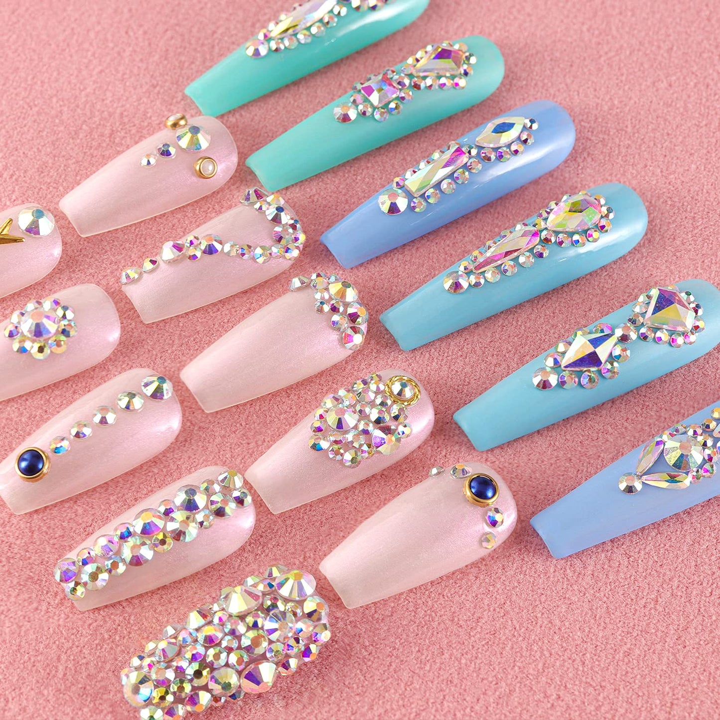 Multi Shapes 3D Glass AB Crystal Nail Art Rhinestones Kit with Flatback Round Bead Charm Gem Stone Jewelry Diamond with Pickup Pen + Tweezer Beauty & Personal Care BELLEBOOST