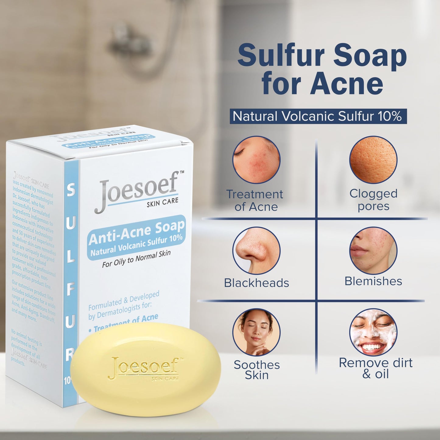 Joesoef Anti-Acne Soap, Natural Volcanic Sulfur 10%, for Oily to Normal Skin, 3.5-Ounces (Pack of 3) Beauty and Personal Care JOESOEF SKIN CARE