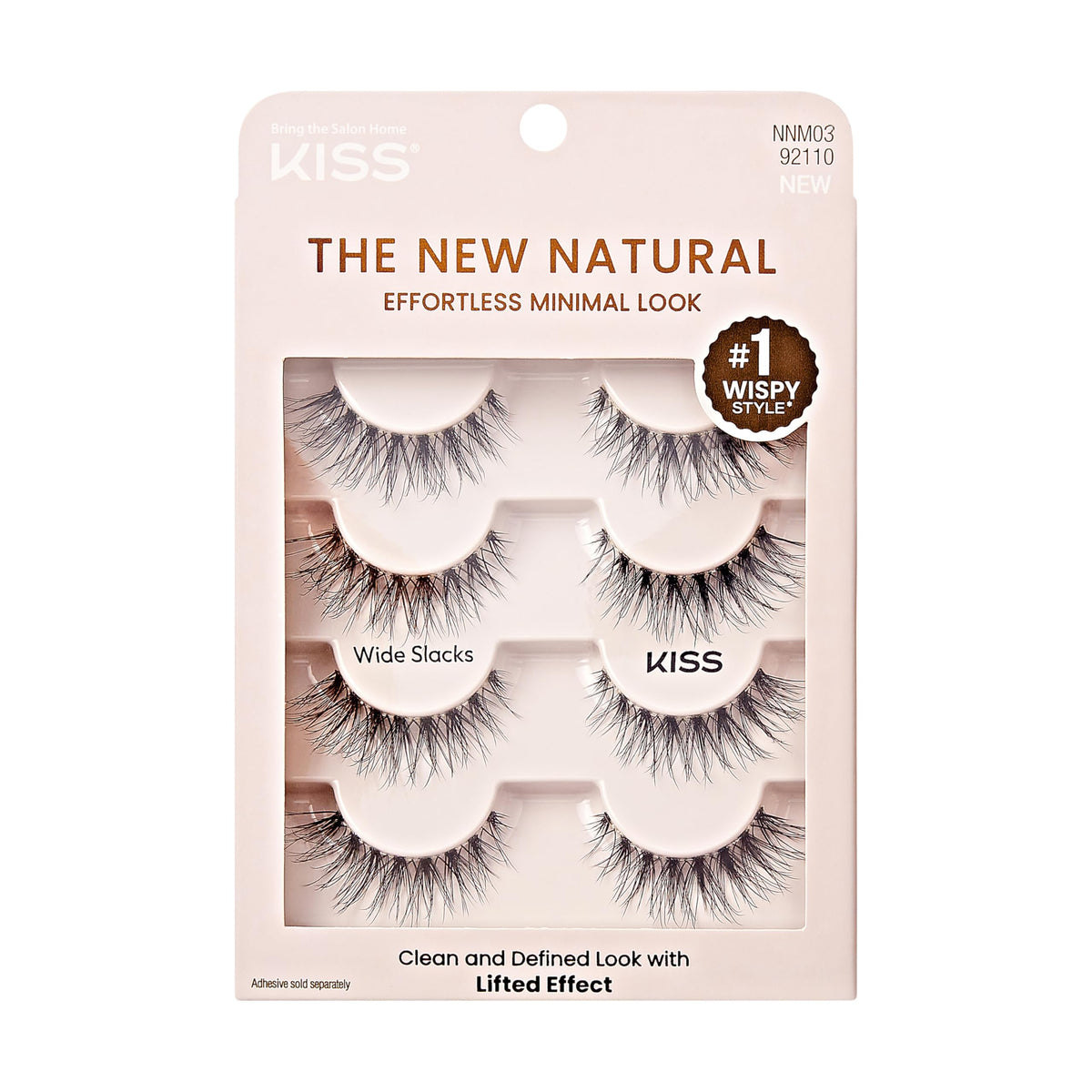Kiss The New Natural, False Eyelashes, 'Wide Slacks', 12mm, Includes 4 Pairs Of Lashes, Easy to Apply, Reusable Lash Clusters