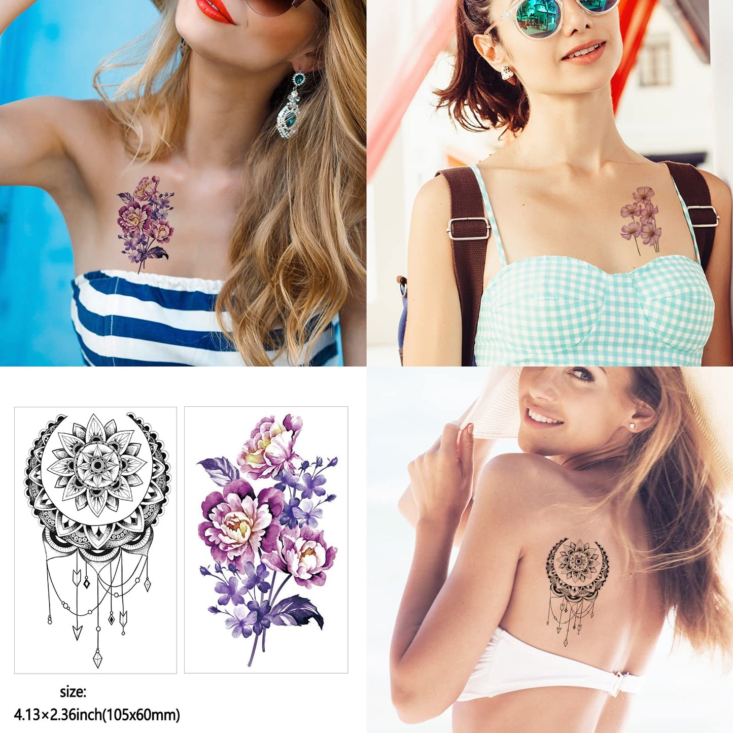 72 Sheets Temporary Tattoos for Women and Girls, Flower Tattoo Temporary, Butterfly Tattoos, Fake Black Tiny Temporary Tattoos Body Art Sticker Beauty and Personal Care Zomme