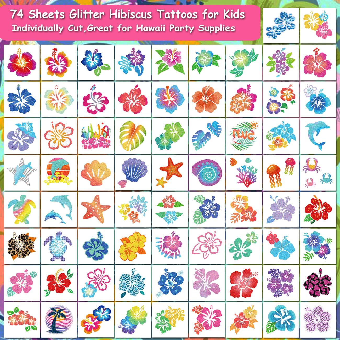 CHARLENT Glitter Hibiscus Temporary Tattoos for Aloha Party Decoration Beauty and Personal Care CHARLENT