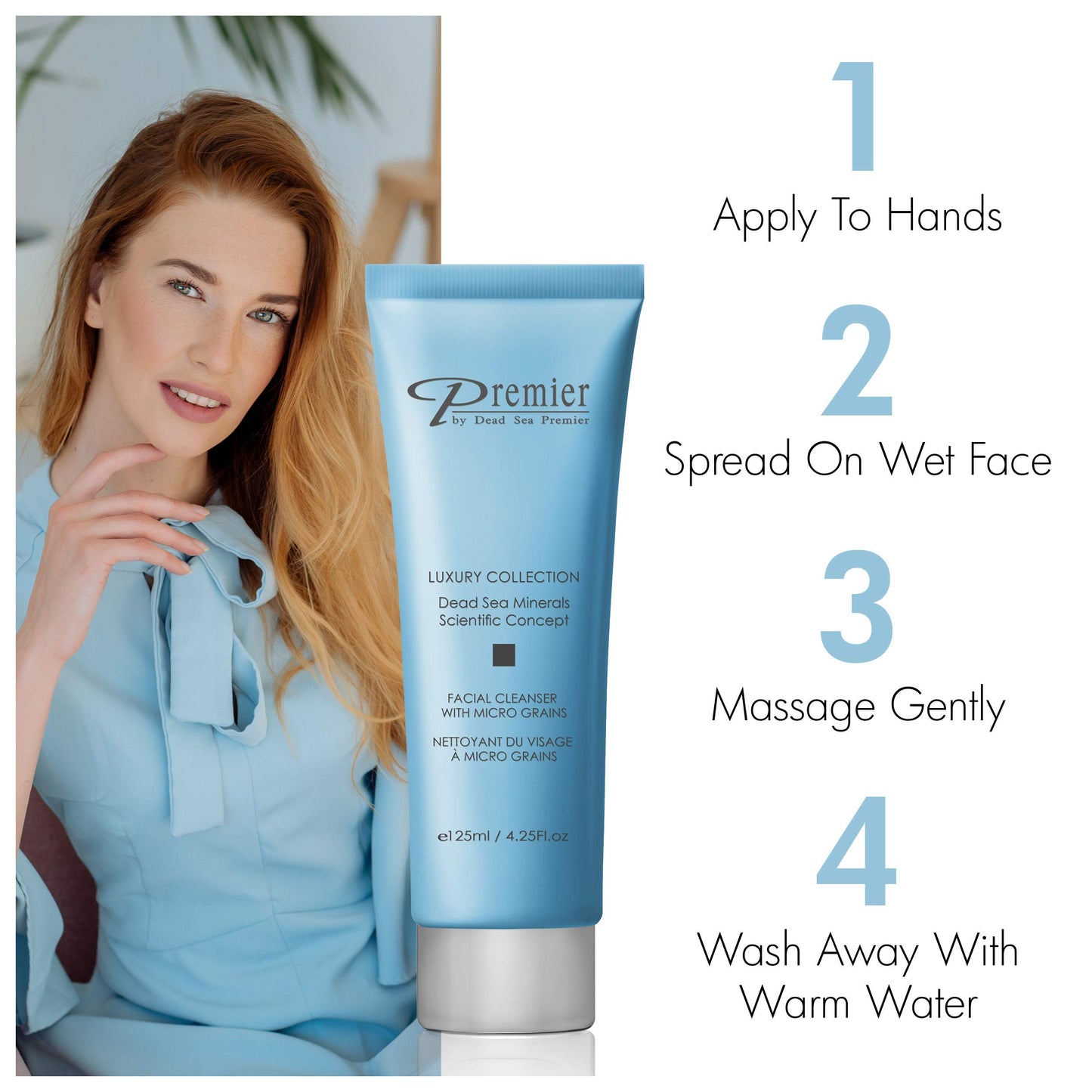 Premier Dead Sea Facial Cleanser with Micro Grains, Luxury collection foaming face wash, daily use skin care, nondrying, anti-aging Skin Care Beauty & Personal Care Premier