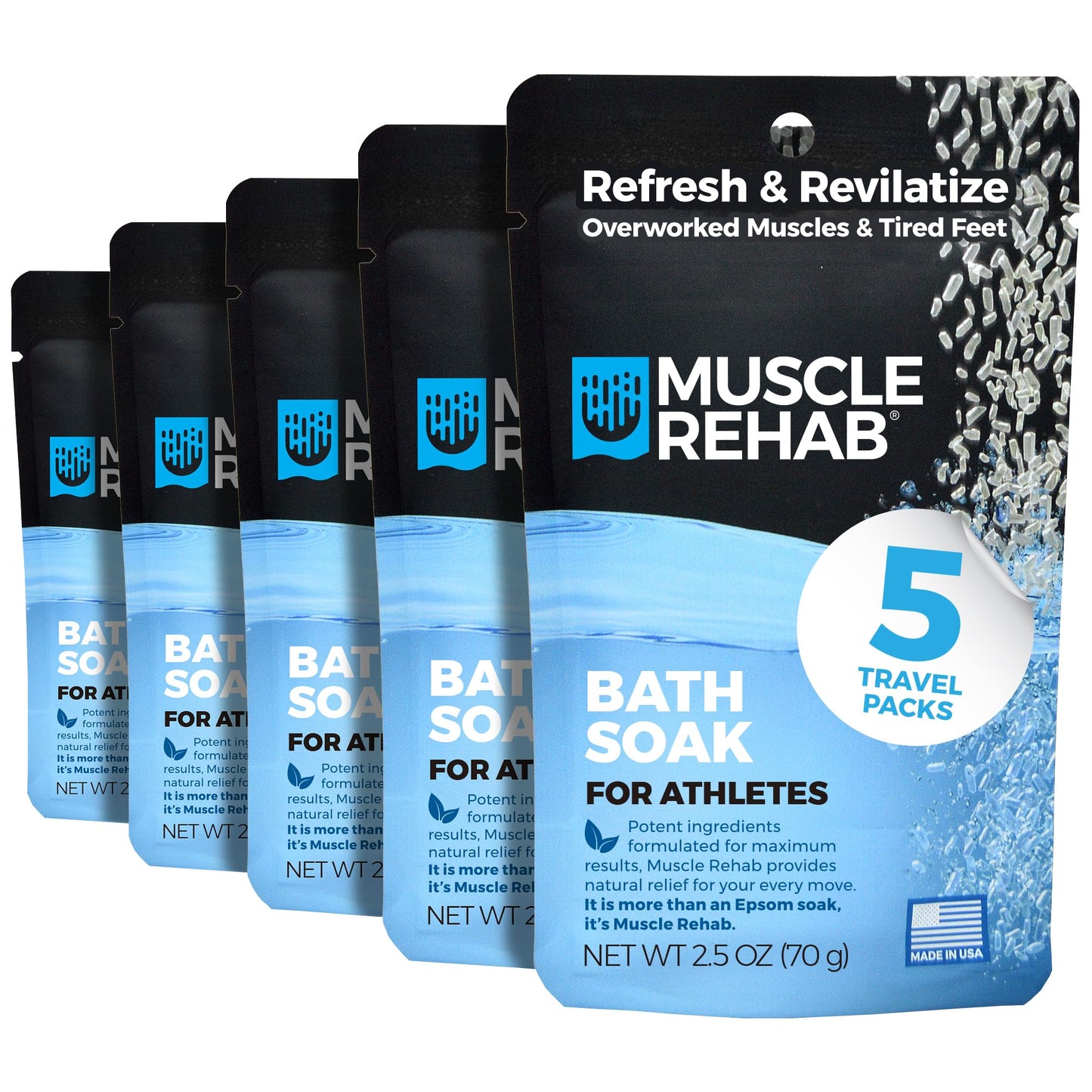 Muscle Rehab Epsom Salt Bath Soak 5 Travel Packets with Arnica and Magnesium for Muscle Pain Relief : Portable Foot Soak for Athletes and Active Beauty and Personal Care Muscle Rehab