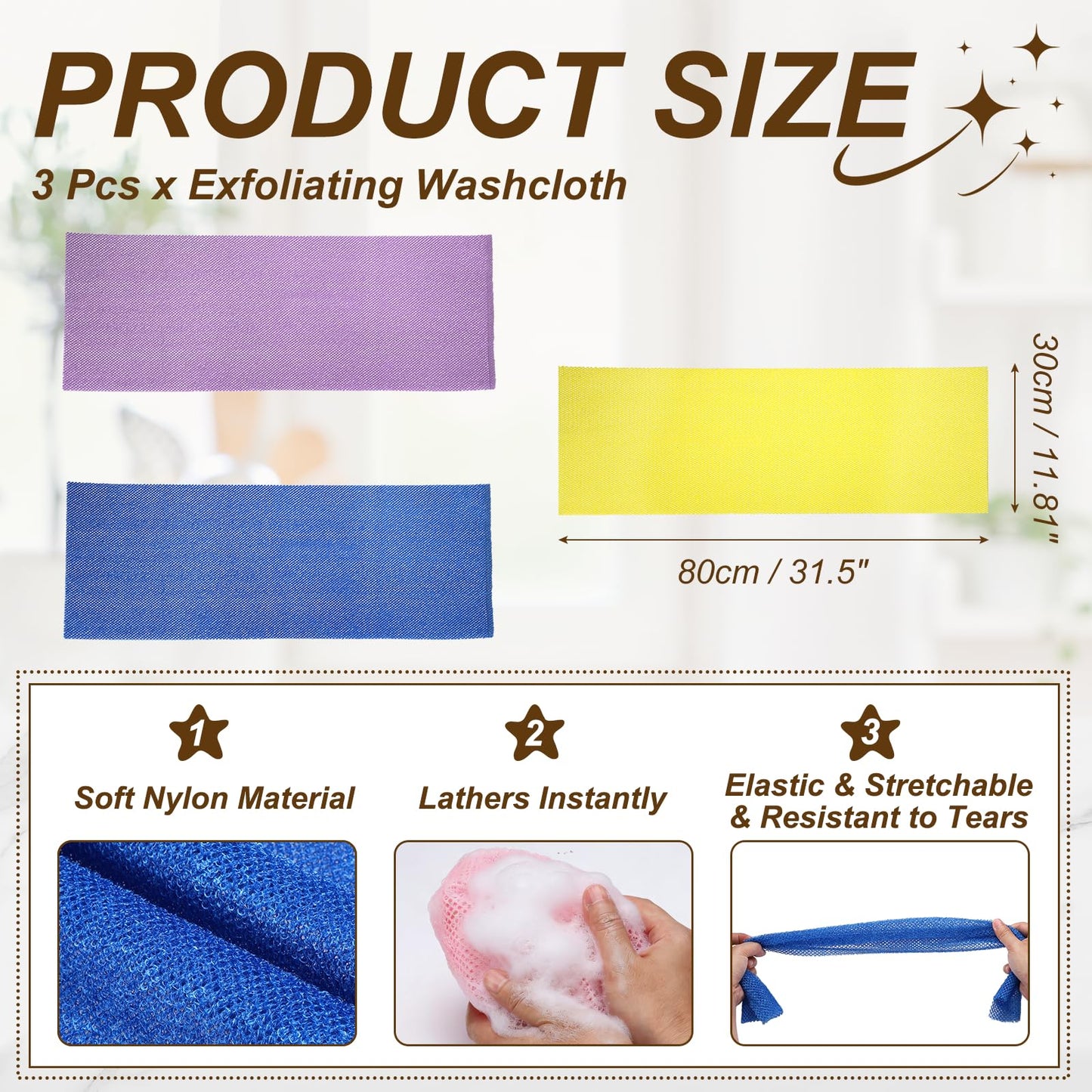 uxcell 3 Pcs Back Scrubber, Nylon Bath Sponge Extended, 31 Inch African Exfoliating Long Net Body Scrubber Shower Loofah for Women Men Use Body Bath Beauty and Personal Care uxcell