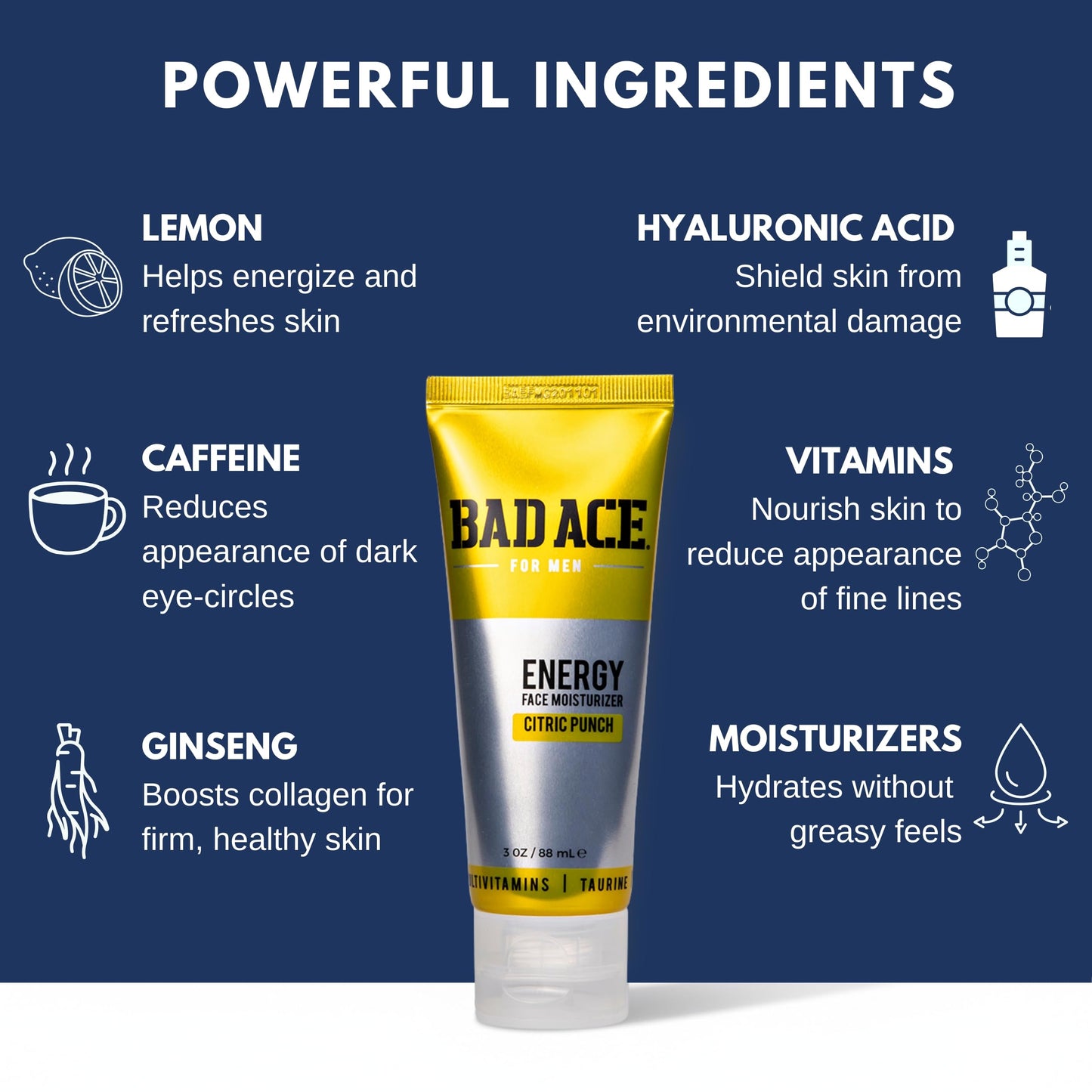 BAD ACE Energy Daily Moisturizer for Men, Korean Skin Care Hydrating Facial Cream - Multi-Vitamin Men's Face Moisturizer for Dry and Acne-Prone Skin Beauty & Personal Care BAD ACE