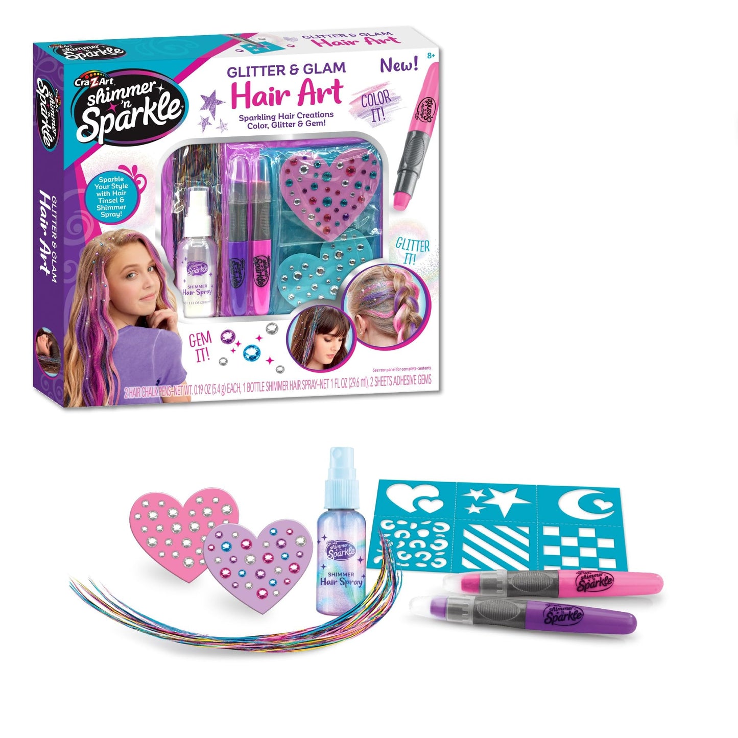 Shimmer ‘n Sparkle Glitter and Glam Metallic Hair Art Set with Hair Chalk Pens and Hair Gems by Cra-Z-Art Beauty & Personal Care SHIMMER 'N SPARKLE