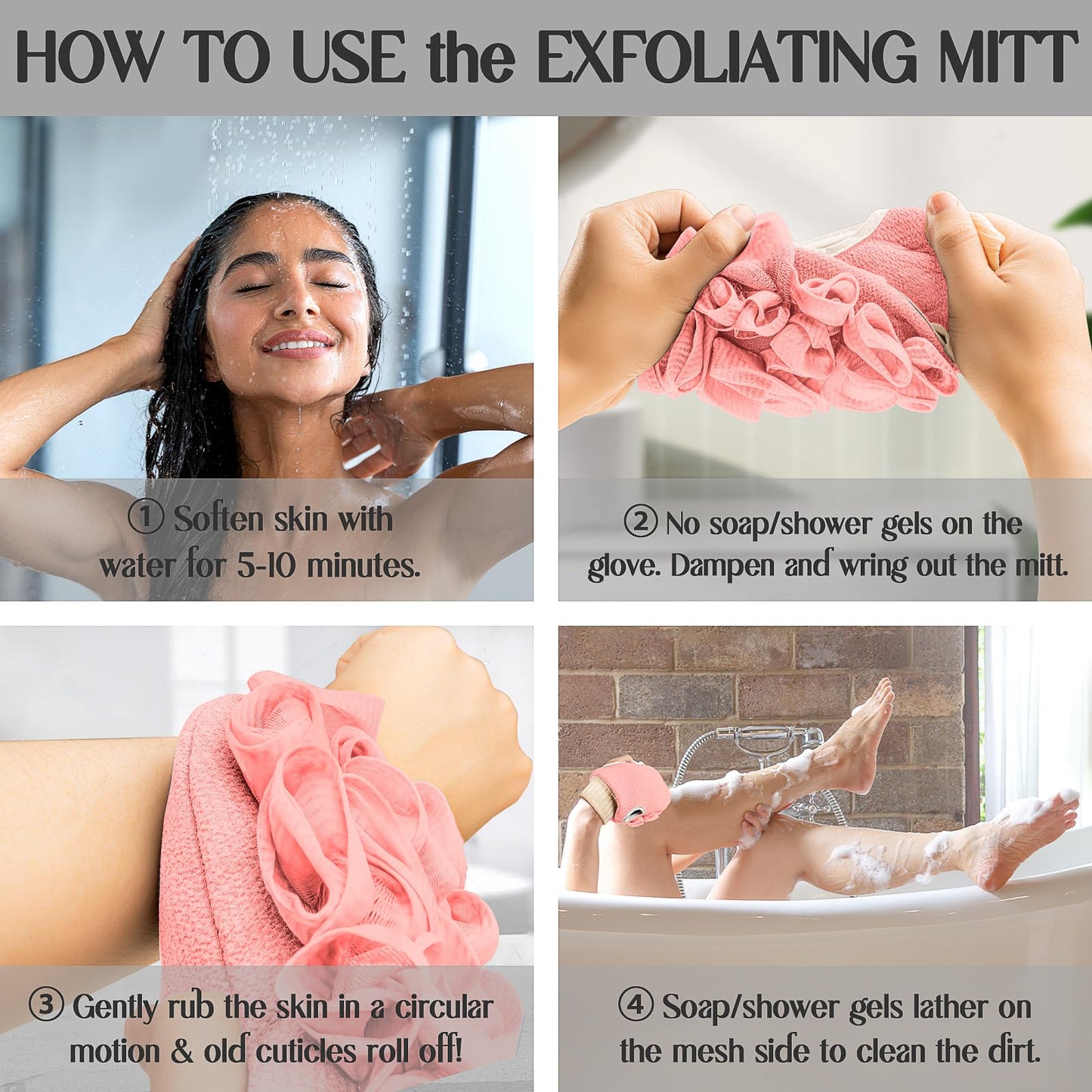 Deep Exfoliating Glove for Shower Double-Sided Mitt, with Extra Long Exfoliating Washcloth - Extreme Body & Back Scrubber for Shower, Massage Scrub Beauty and Personal Care kullder