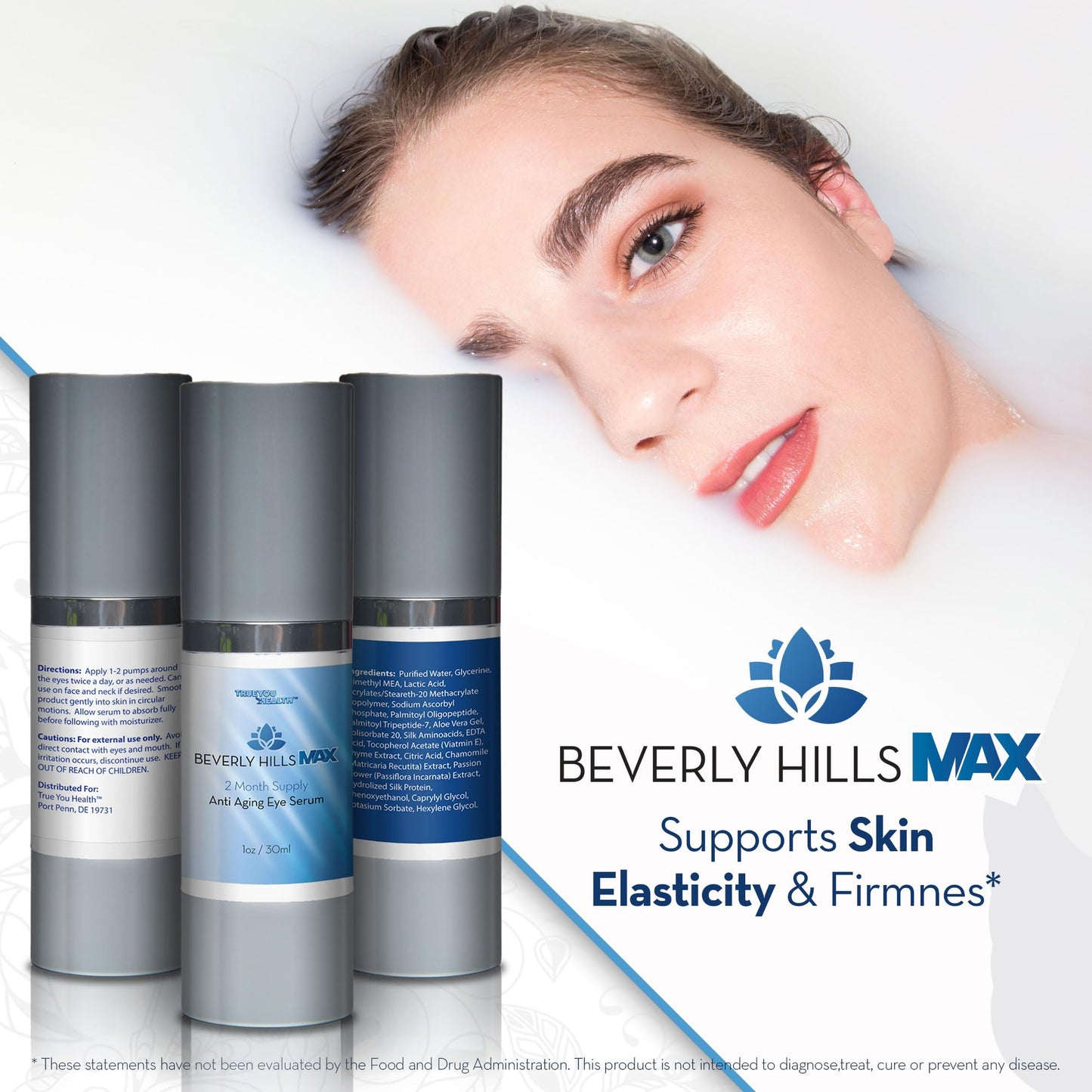 Beverly Hills Max Serum - 2 Month Supply - Anti Aging Eye Serum - Help Revive Tired Skin with Alpha Hydroxy Acids, Vitamin E, Aloe, & Vitamin C Beauty & Personal Care True You Health