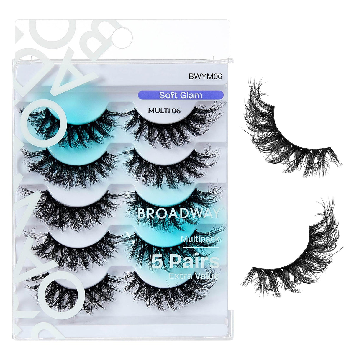 Broadway False Lashes Multipack, Faux Mink Wispy Volume Strip Eyelashes, Natural Look for Daily & Glam Wear, 5 Pairs Fluffy & Lightweight Cat Eye