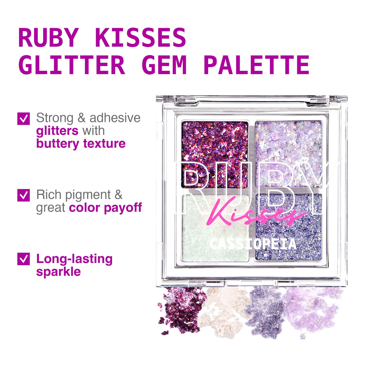 Ruby Kisses Glitter Gem Palette, 4 Shades Highly Pigmented Chunk Glitter, Buttery Texture, Long-Lasting Eye Makeup (Cassiopeia) Beauty & Personal Care Ruby Kisses