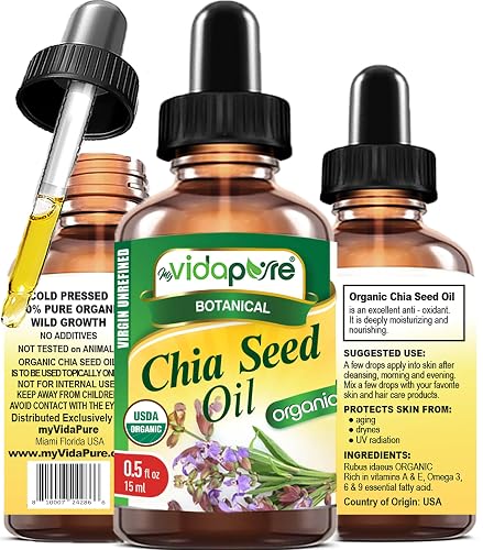 MYVIDAPURE Organic CHIA SEED OIL Certified Organic 100% Natural Pure VIRGIN UNREFINED Undiluted Cold Pressed Carrier Oil for Face Skin Body Hair Lip Beauty & Personal Care MYVIDAPURE