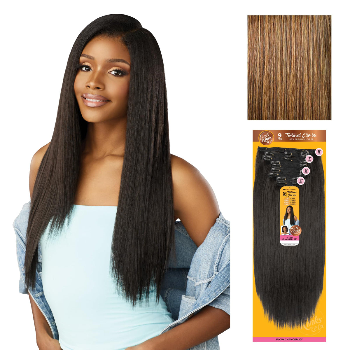 Sensationnel Curls Kinksandco Clip in-Flow Changer,20 inch, S4/27