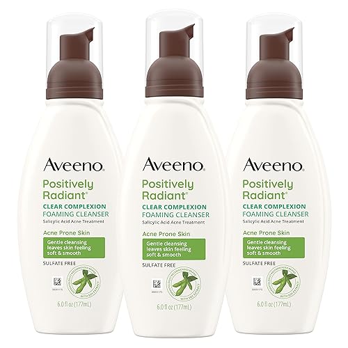 Aveeno Clear Complexion Foaming Oil-Free Facial Cleanser with Salicylic Acid Acne Medication for Breakout-Prone Skin & Soy Extracts, Hypoallergenic Beauty & Personal Care Aveeno