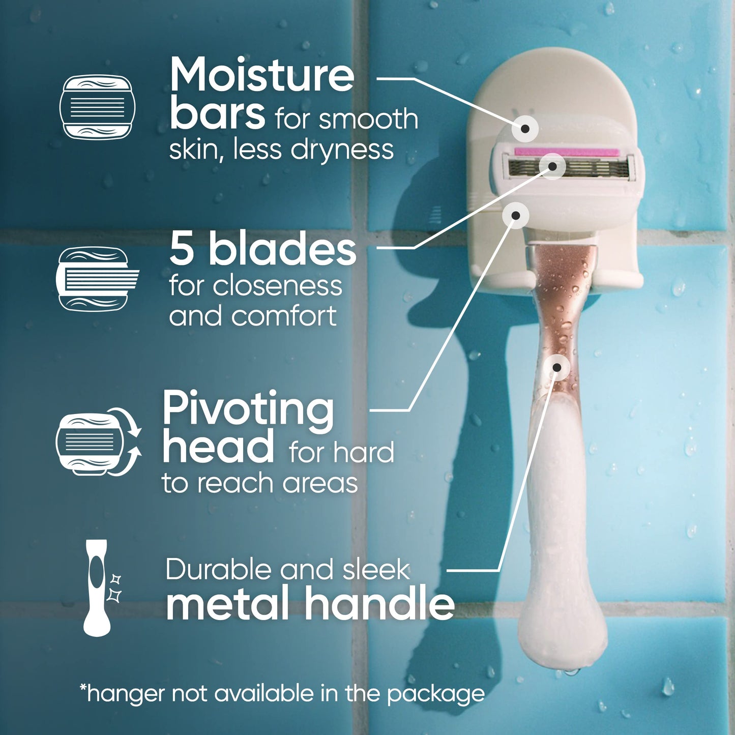 Gillette Venus Razor for Women, ComfortGlide plus Olay Sugarberry, Rose Gold Metal Handle + 4 Blade Refills, 5-Blade Razor Cartridges, Moisture Bars Beauty and Personal Care Gillette Venus