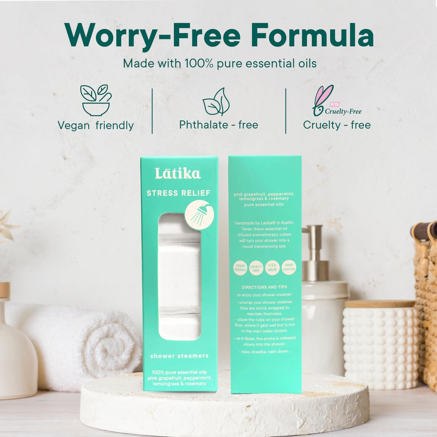 Latika Stress Relief Steamer - Aromatherapy with Pink Grapefruit, Peppermint, Lemongrass and Rosemary - Calming and Relaxing for Anxiety Relief, Spa Beauty and Personal Care Latika
