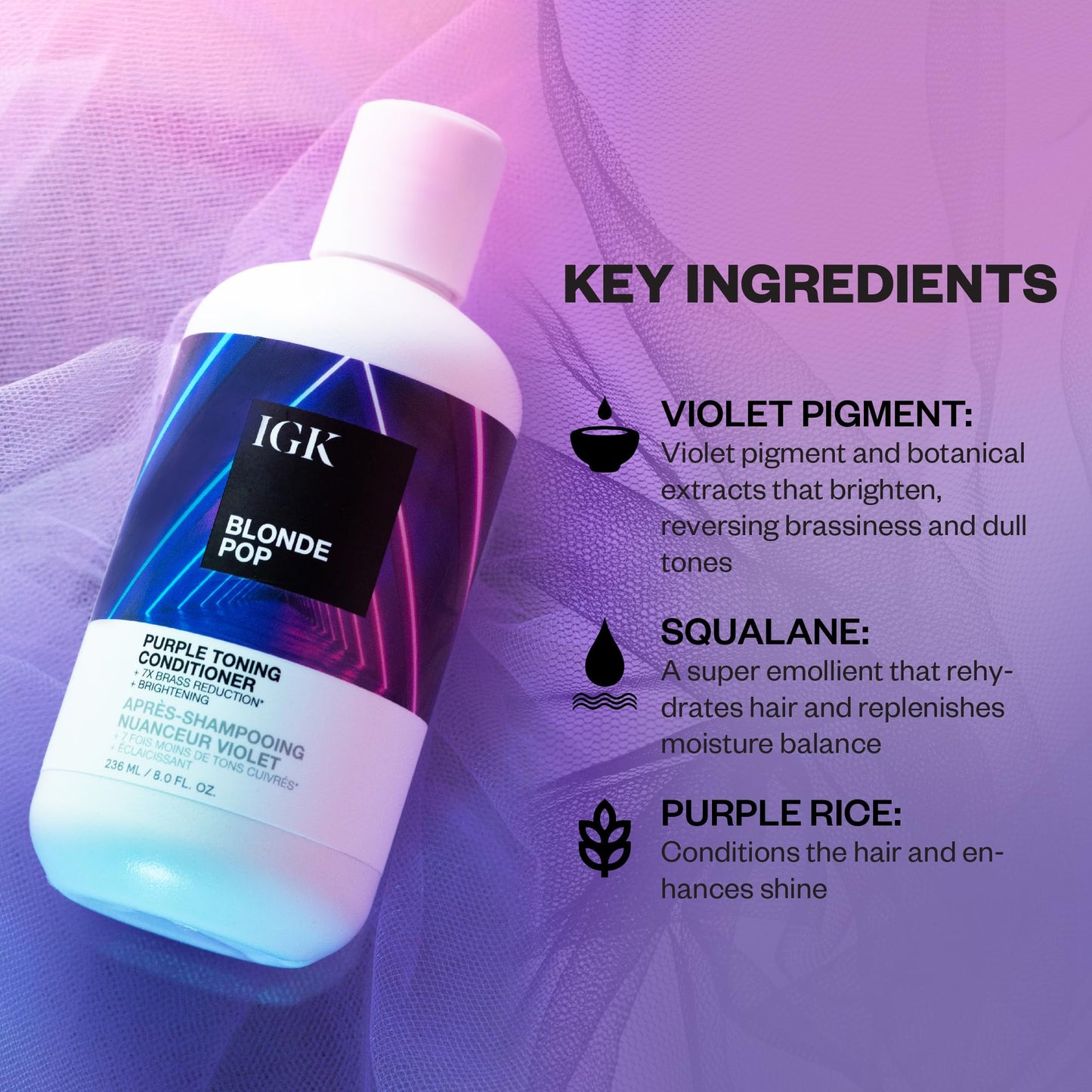 IGK BLONDE POP Purple Toning Conditioner | Brighten + Neutralize Brass | Vegan + Cruelty Free | 8 Oz Beauty & Personal Care IGK