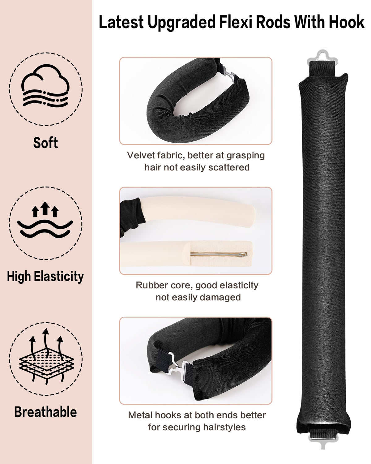 Seritant Heatless Curls Overnight with Satin Head Scarf, Velvet Hair Rollers for Blowout Look, No Heat Curling Rod for Long Thick Hair, Soft Sleep In