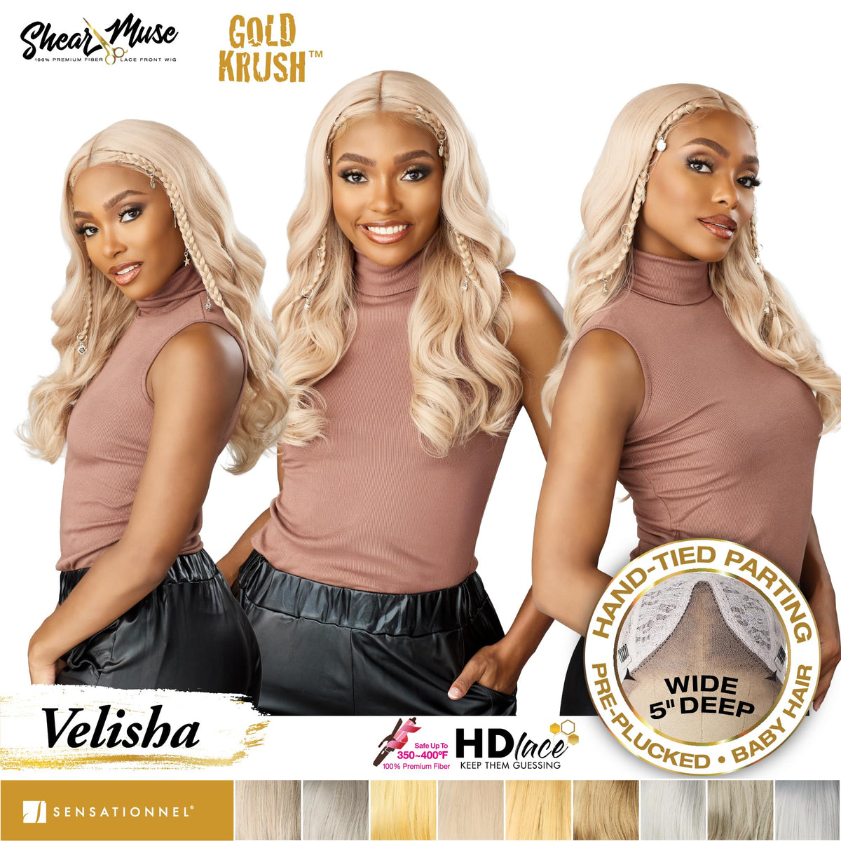 Sensationnel Shear Muse Gold Krush Lacewig-Velisha, CREAMYBLONDE