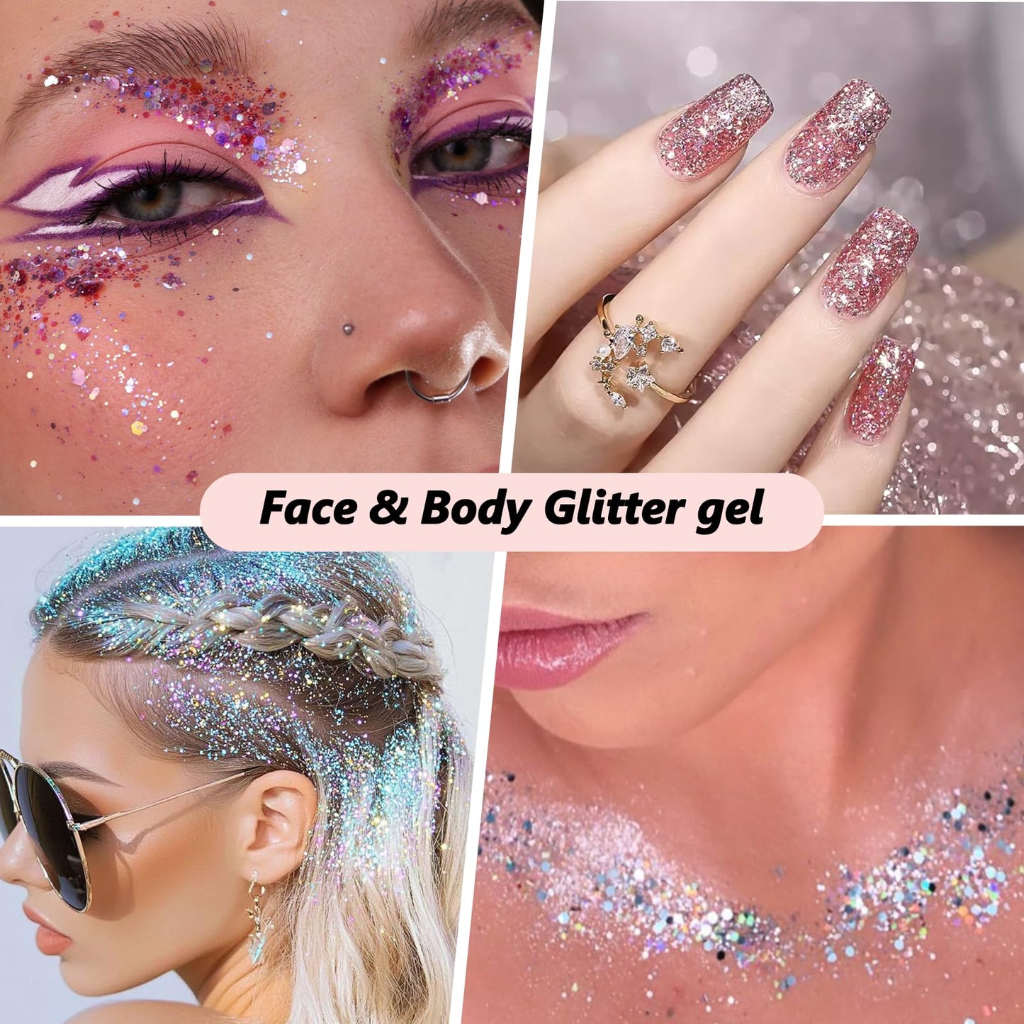14 Colors Body Glitter,Face Glitter Makeup for Kids Women,Sparkly Chunky Hair Glitter for Eye Lip Nails,Mardi Gras Glitter Makeup Face Paint,Singer Beauty & Personal Care Dmsky