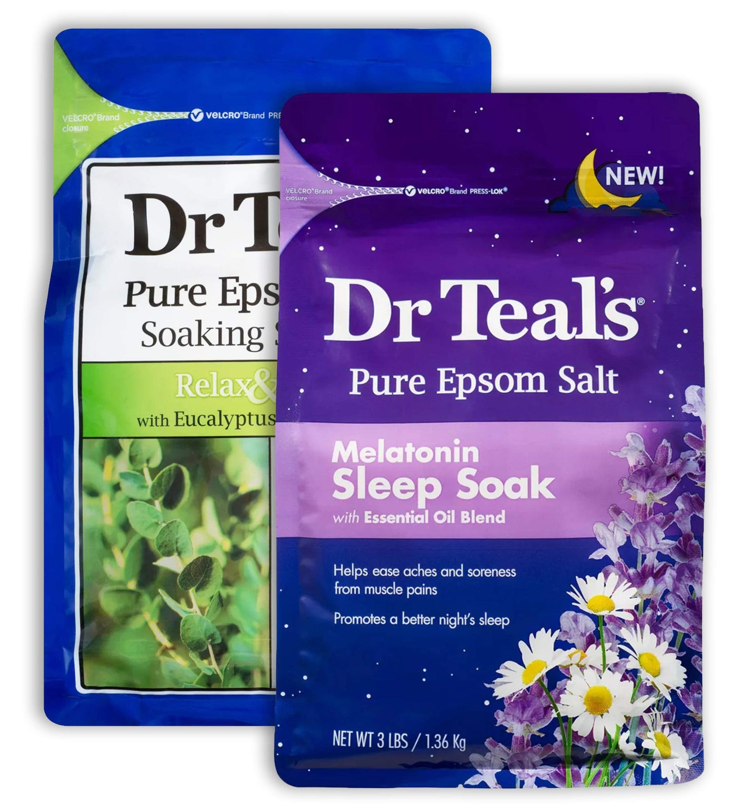 Dr Teal's Salt Bath Variety Gift Set (2 Pack, 3lbs Ea.) - Relax & Relief Eucalyptus & Spearmint, Melatonin Sleep Soak - Essential Oils Blended Beauty and Personal Care Dr Teal's