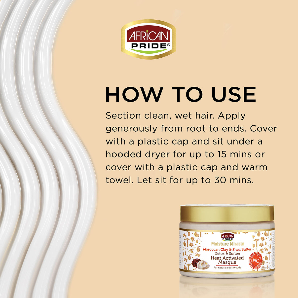 African Pride Moisture Miracle Moroccan Clay & Shea Butter Heat Activated Masque - For Natural Coils & Curls, Detoxes & Softens, Removes Impurities &