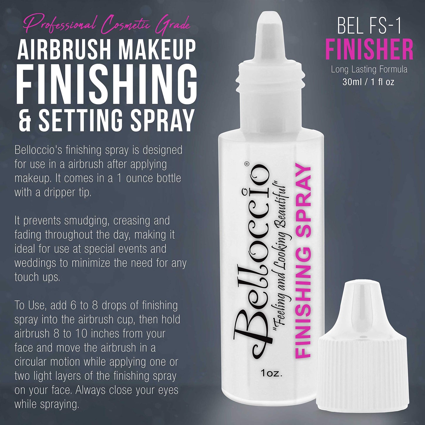 Belloccio Airbrush Makeup Finishing Spray & Setting Mist, 1 oz. Bottle - Long Lasting, Prevents Smudging and Fading - Sets Cosmetic Foundations Beauty & Personal Care Belloccio