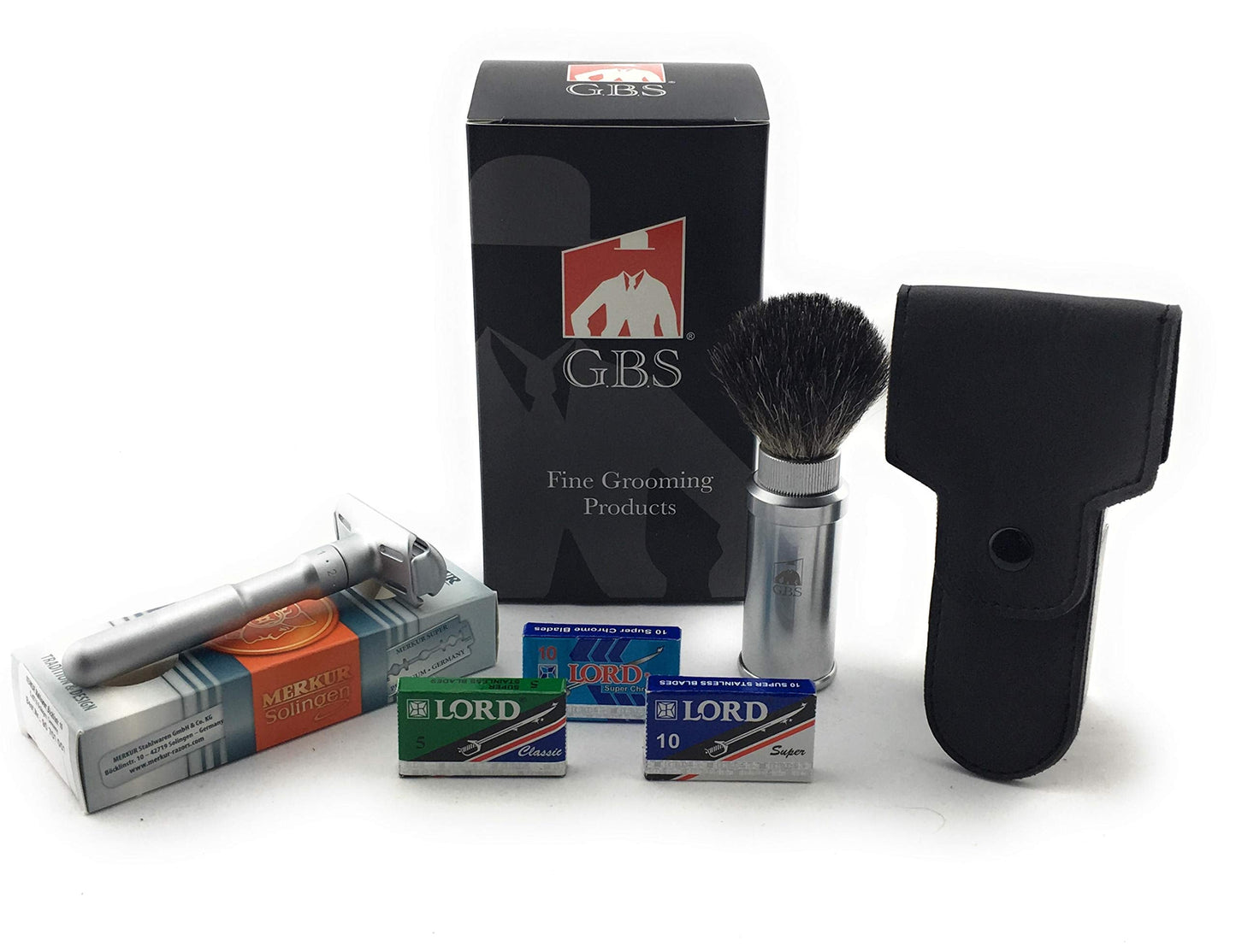 G.B.S Safety Razor, Matte Silver Finish Adjustable Tension and Friendly Shave Brush Badge Bristles Leather Protective Razor Blades Beauty and Personal Care G.B.S