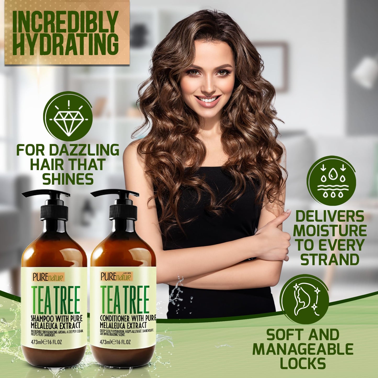 Tea Tree Oil Shampoo and Conditioner Set - Sulfate and Paraben Free Treatment for Oily Hair and to Help Reduce Your Itchy and Dry Scalp - Healthy Anti Beauty & Personal Care PURE NATURE LUX SPA
