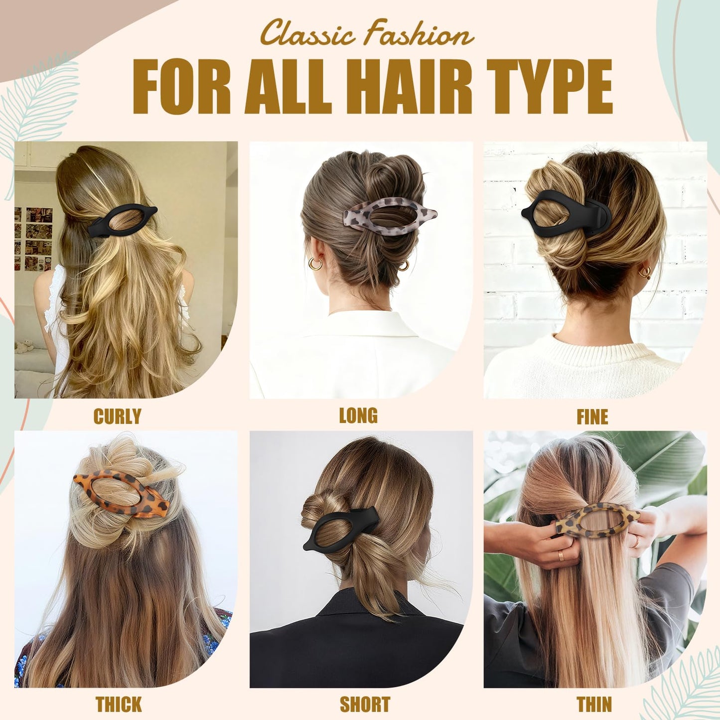 CHANDAT Flat Hair Clip 6 pcs Lay Down Claw Clips Hair Accessories for Women Styling-Leopard Beauty and Personal Care CHANDAT