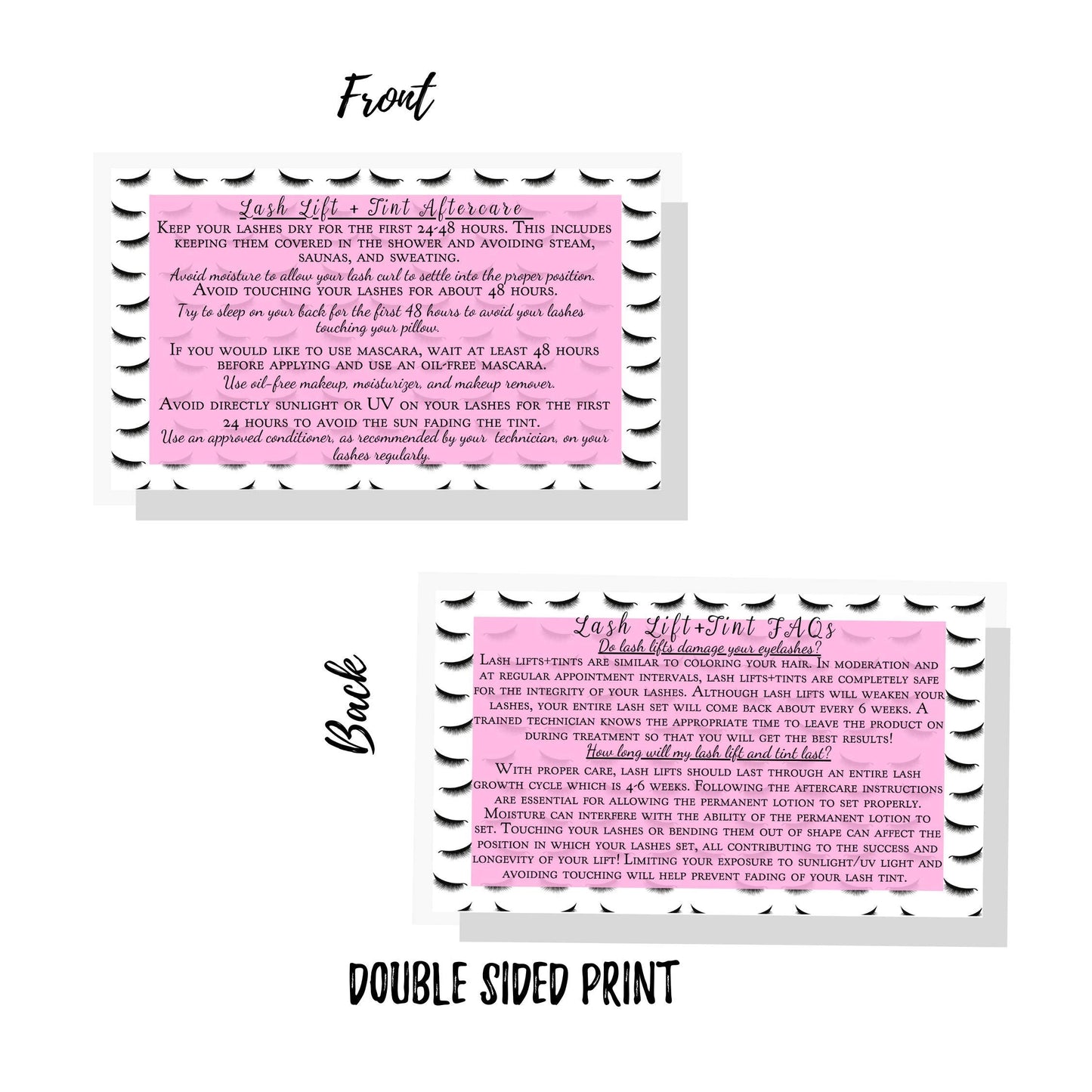 Lash Lift + Tint Aftercare Instruction Cards | 50 Pack | 2 x 3.5” inches Business Card Size | Eyelash Lift and Tint Kit at home diy aftercare supplies Beauty & Personal Care Boutique Marketing LLC