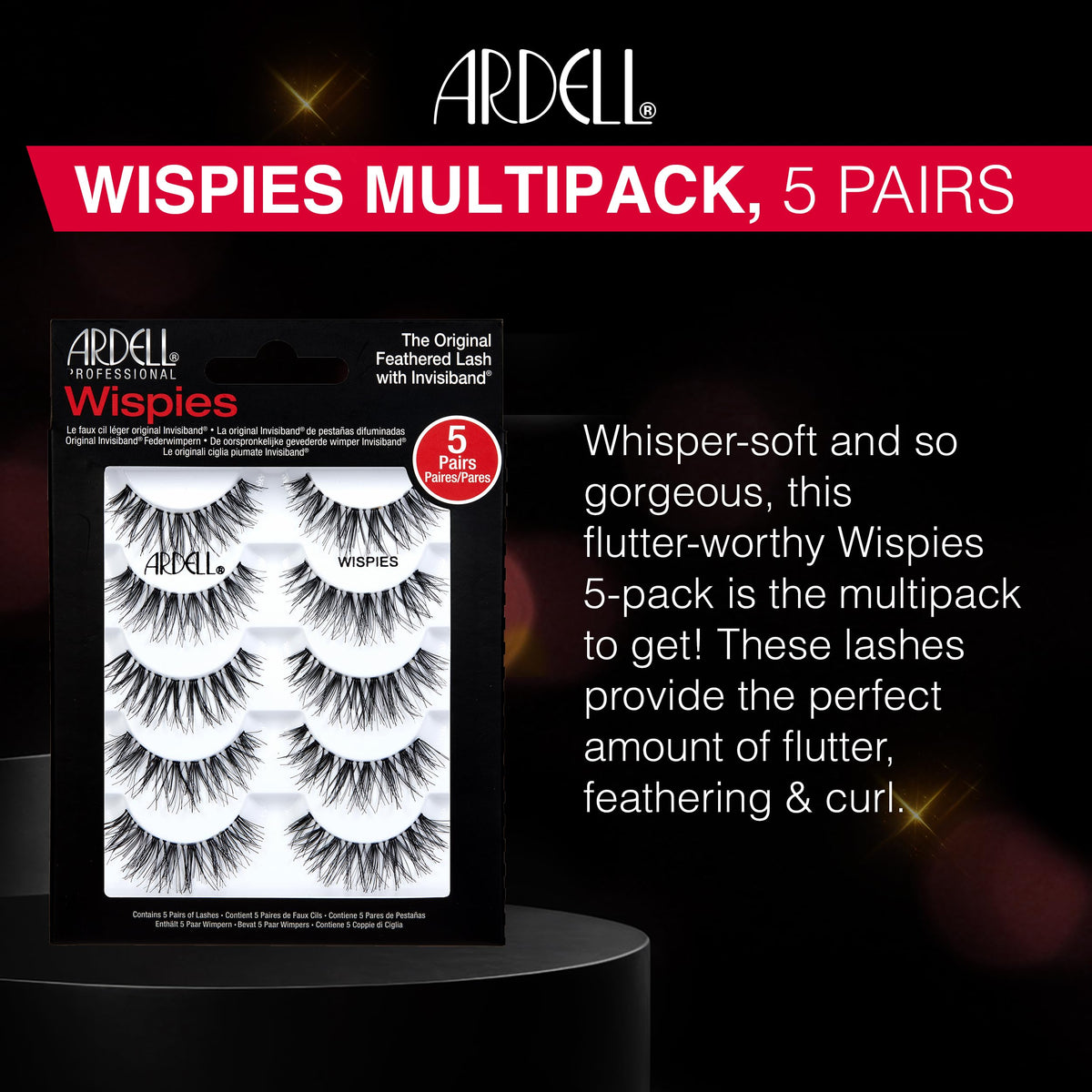 Ardell False Eyelashes Wispies Black, 6 Pairs of Strip Lashes per Pack